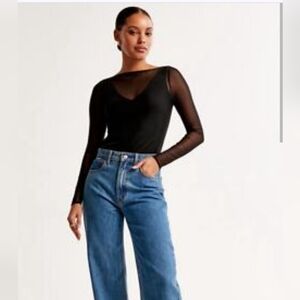 Abercrombie & Fitch Black Sheer Long Sleeve Top